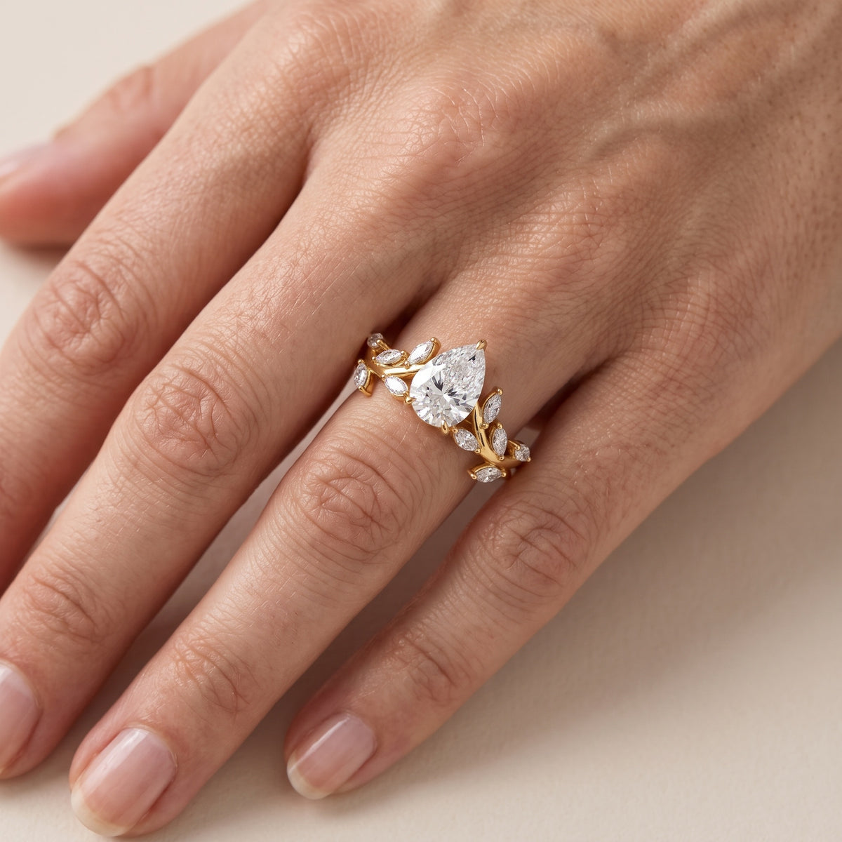 Andrea Vine Pear Diamond Engagement Ring in Silver - lifestyle.jpg