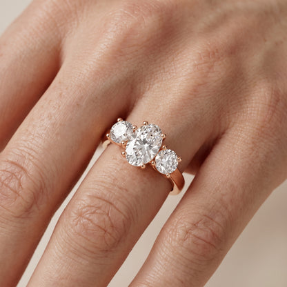 Callie Three-Stone Trellis Oval Diamond Engagement Ring in Rose Gold - lifestyle.jpg