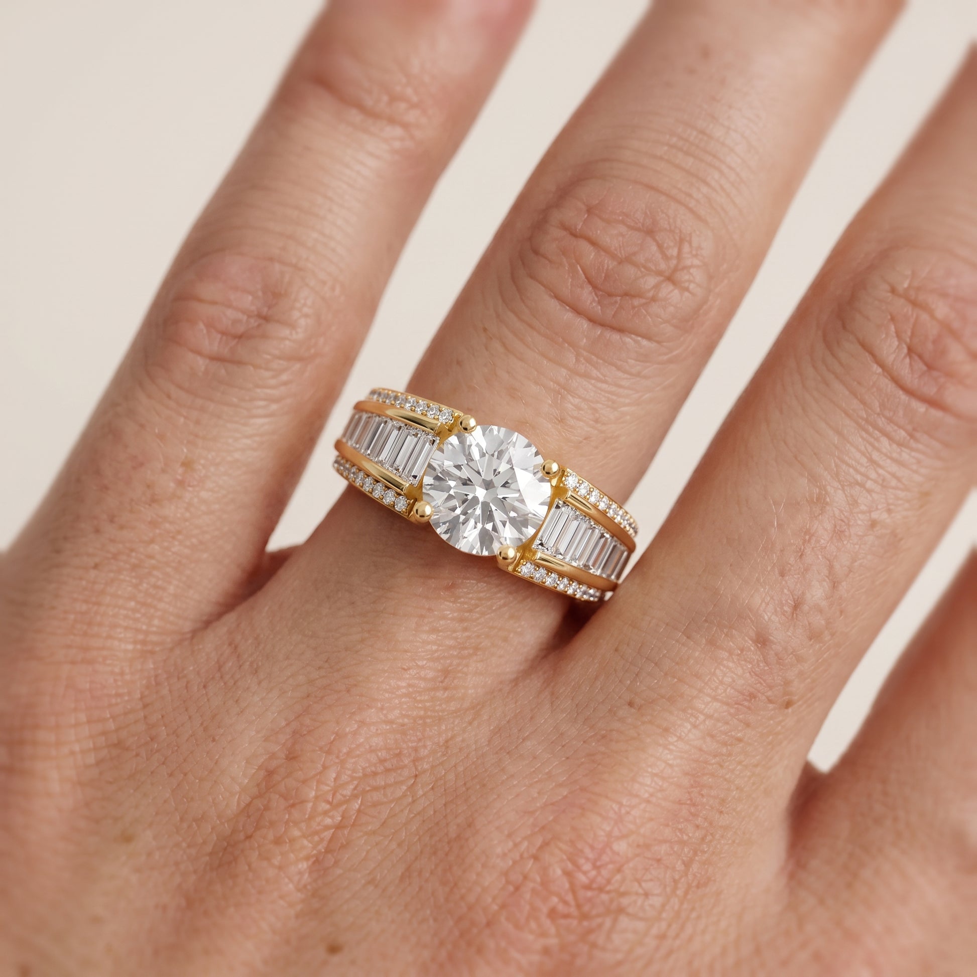 Halle Channel Set Baguette Accent Round Diamond Engagement Ring in Yellow Gold - lifestyle.jpg