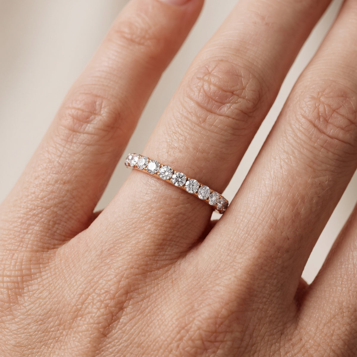 Alice Micropavé Round Diamond Eternity Band in Rose Gold - lifestyle.jpg
