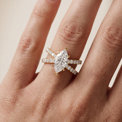 Lior Criss Cross Pavé Marquise Diamond Engagement Ring in Yellow Gold - lifestyle.jpg