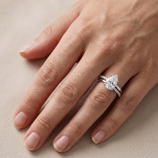 Edith Criss Cross Pavé Pear Diamond Engagement Ring in Platinum - lifestyle.jpg