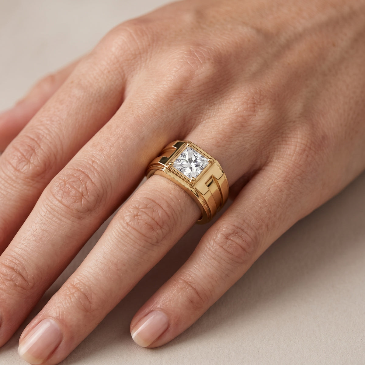 Greer Step Edge Solitaire Princess Diamond Engagement Ring in Yellow Gold - lifestyle.jpg