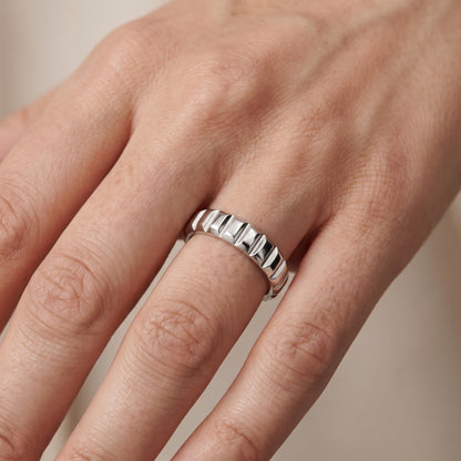 Laurel Grooved Low Dome Wedding Band in White Gold - lifestyle.jpg