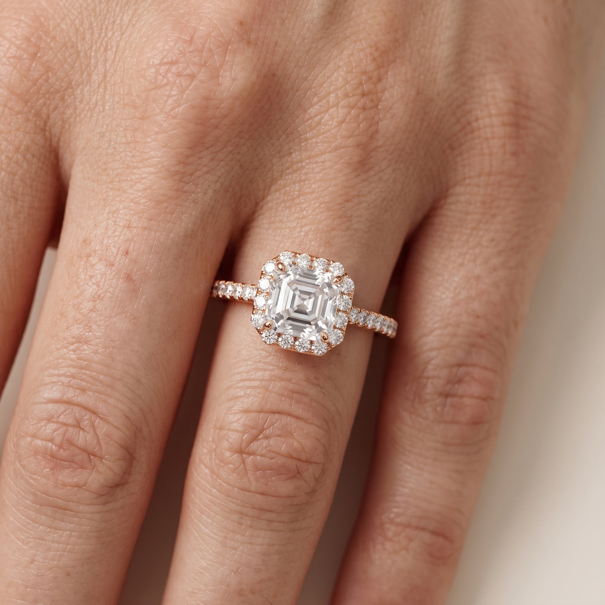 Willa Halo Micropavé Asscher Diamond Engagement Ring in Rose Gold - lifestyle.jpg