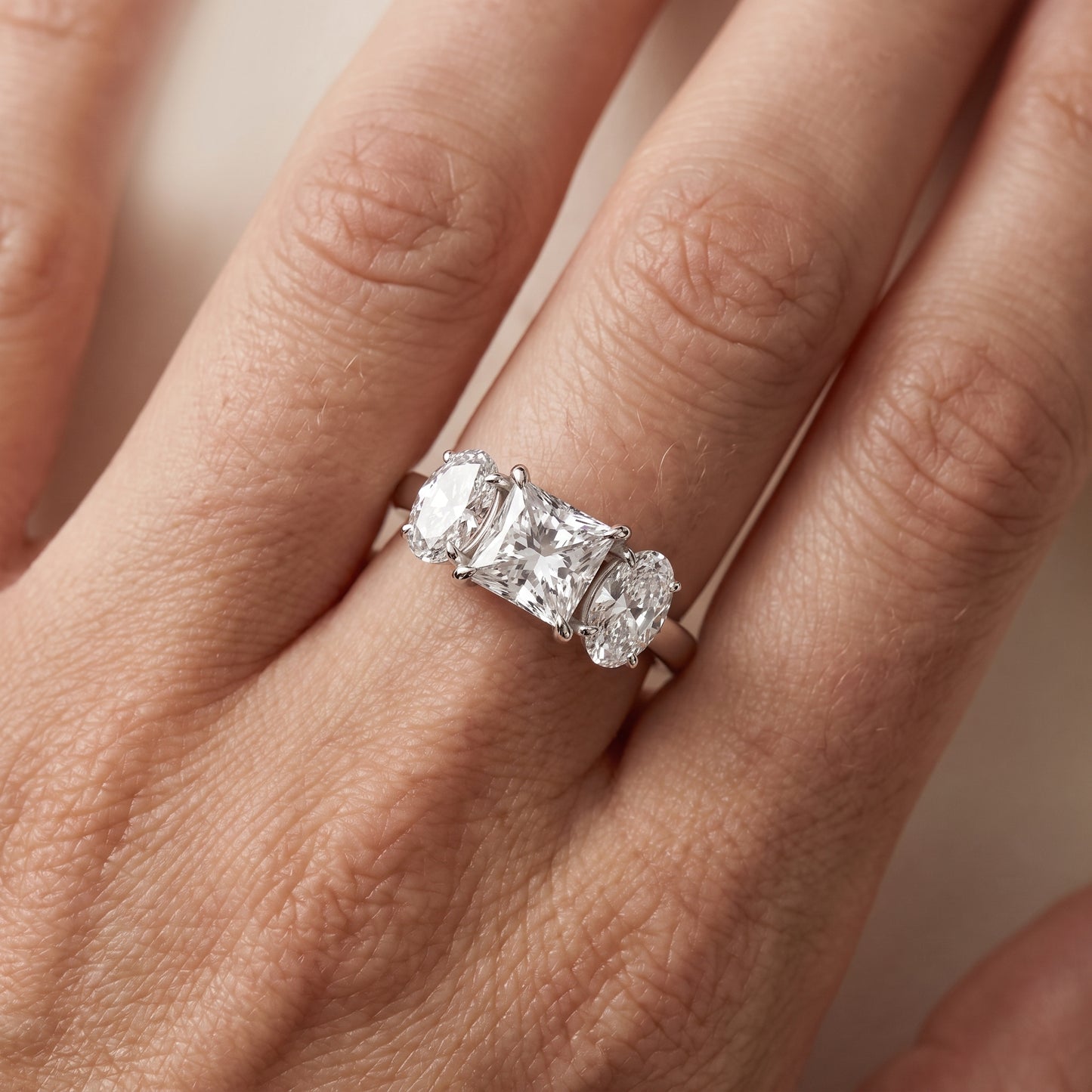 Lila Three-Stone Princess Diamond Ring in Platinum - lifestyle.jpg