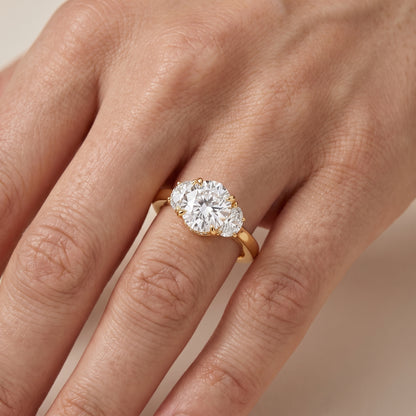 Romy Three-Stone Round Diamond Engagement Ring in Yellow Gold - lifestyle.jpg