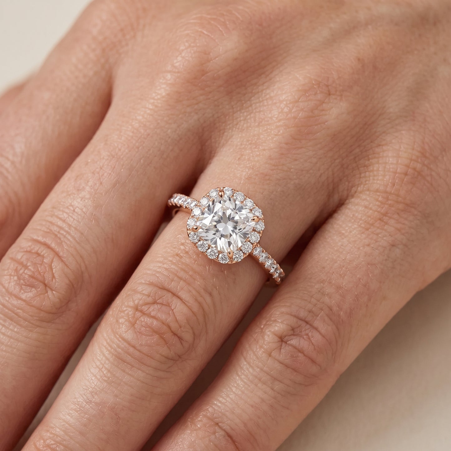 Willa Halo Micropavé Cushion Diamond Engagement Ring in Rose Gold - lifestyle.jpg