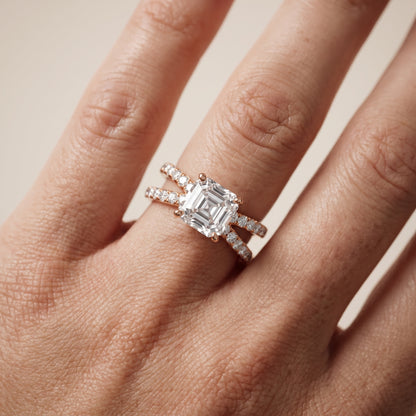 Lior Criss Cross Pavé Asscher Diamond Engagement Ring in Rose Gold - lifestyle.jpg