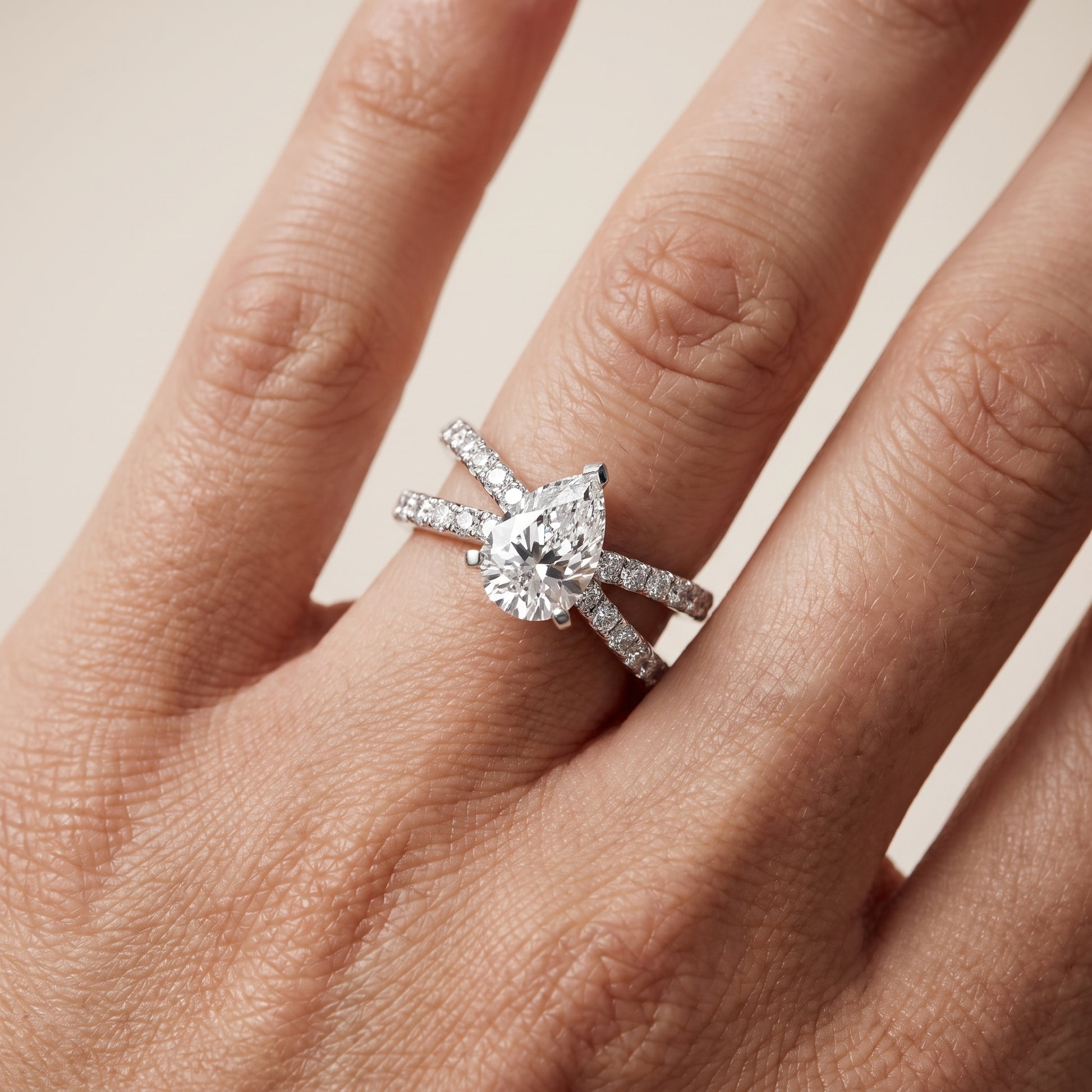 Lior Criss Cross Pavé Pear Diamond Engagement Ring in Silver - lifestyle.jpg