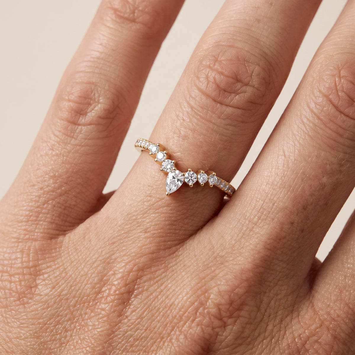 Priscilla Contour Pear & Round Diamond Stackable Ring in Yellow Gold - lifestyle.jpg