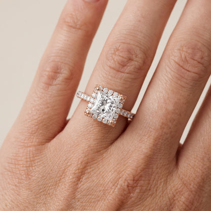 Sophie Halo Pavé Princess Diamond Ring in Rose Gold - lifestyle.jpg