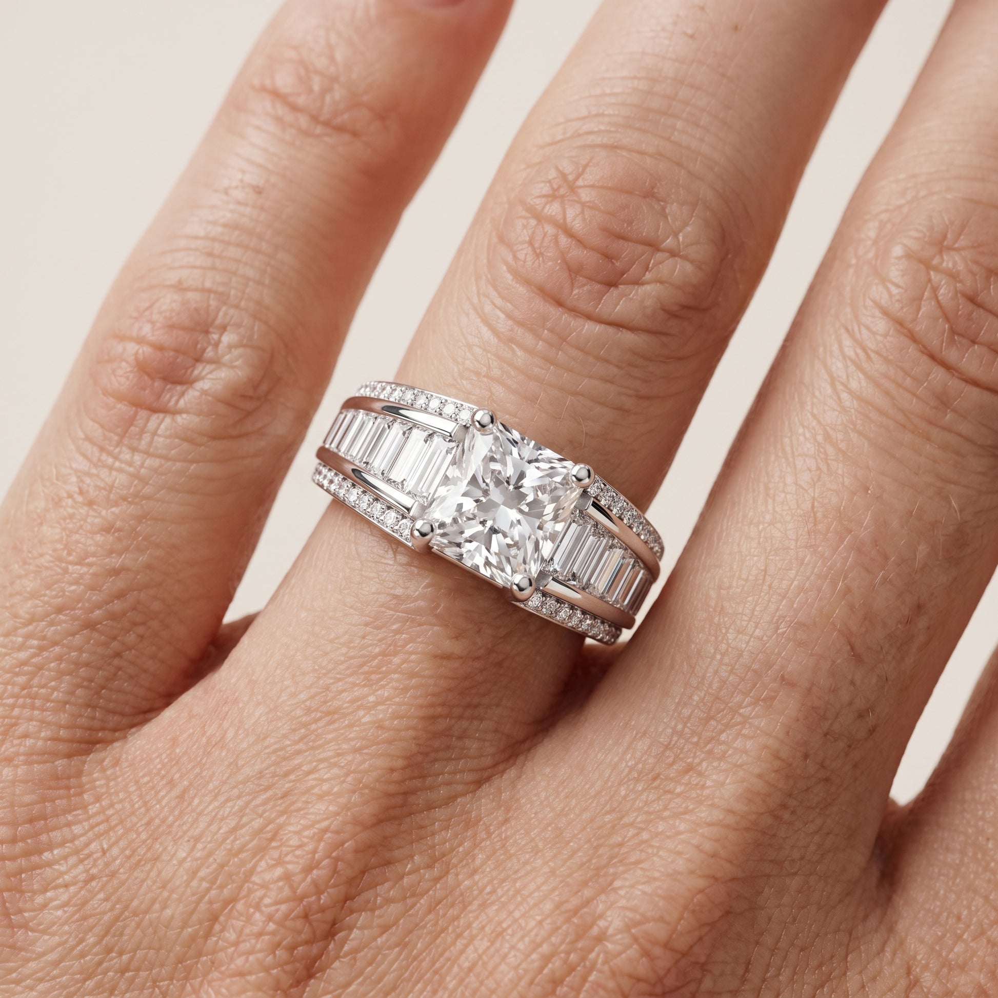 Halle Channel Set Baguette Accent Radiant Diamond Engagement Ring in White Gold - lifestyle.jpg