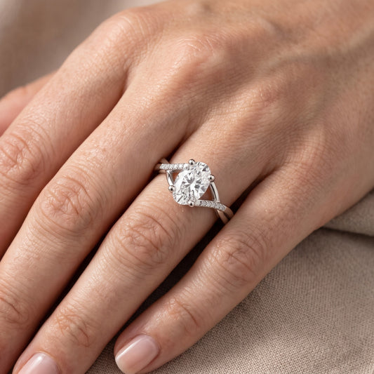 Veronica Twist Side Stone Oval Diamond Engagement Ring in White Gold - lifestyle.jpg