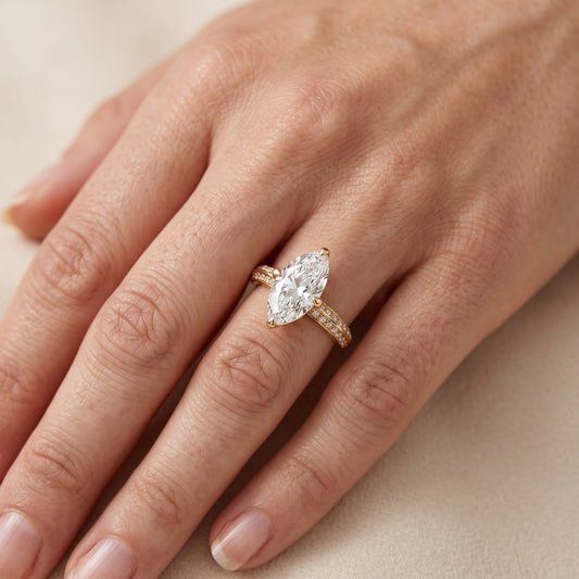 Meredith Knife Edge Pavé Marquise Diamond Engagement Ring in Yellow Gold - lifestyle.jpg