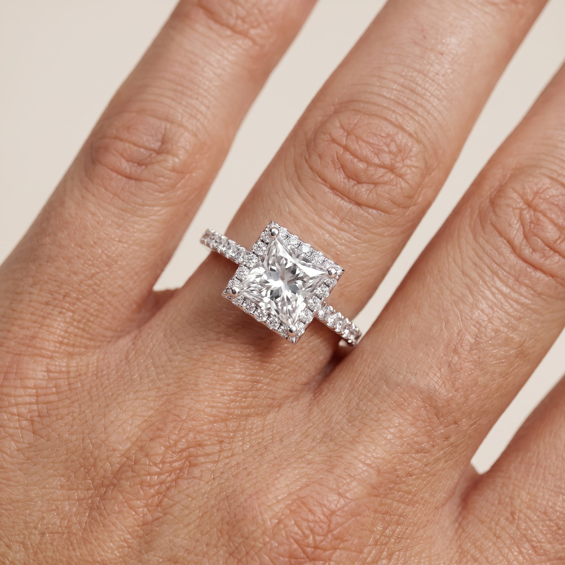 Sophie Halo Pavé Princess Diamond Ring in Silver - lifestyle.jpg