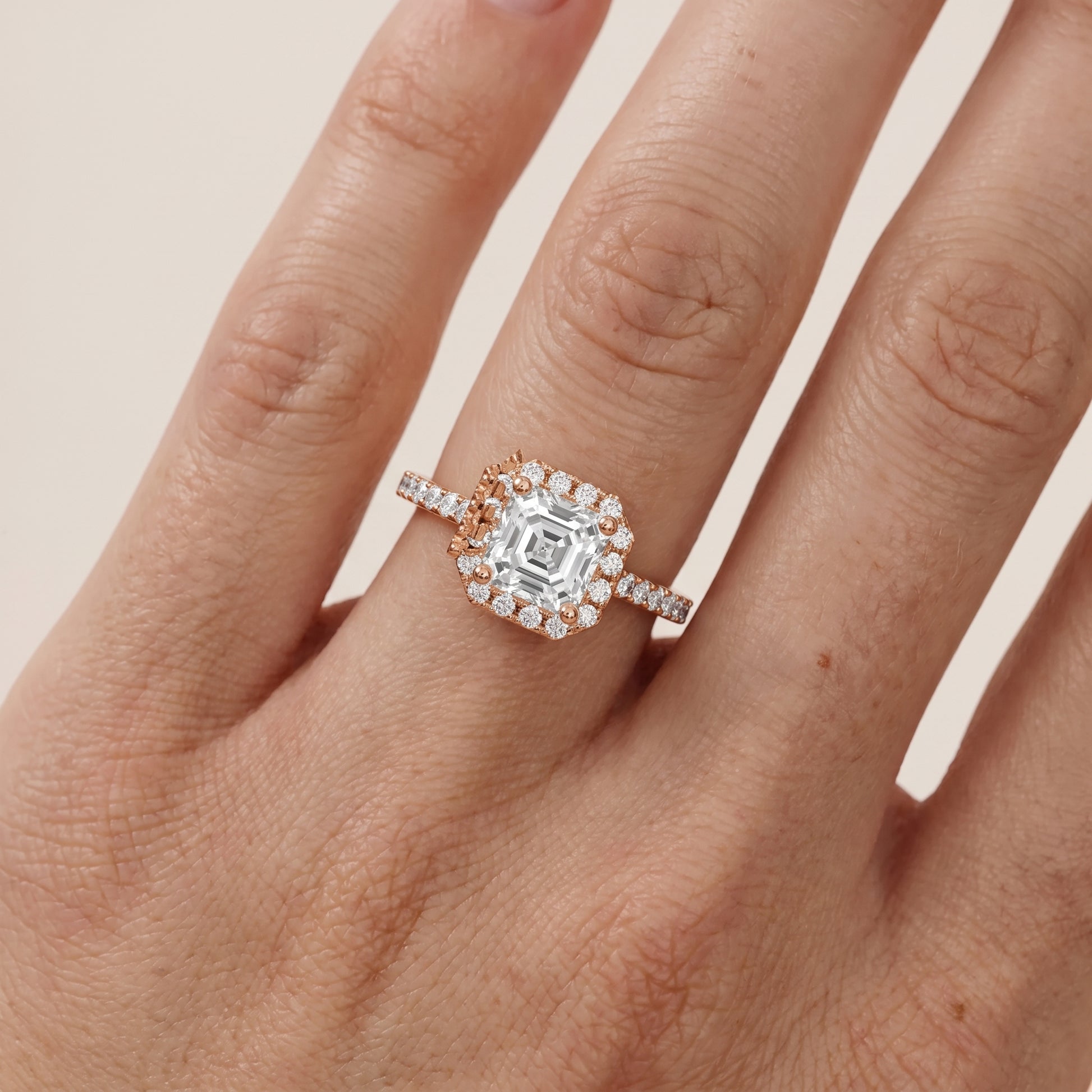Sophie Halo Pavé Asscher Diamond Ring in Rose Gold - lifestyle.jpg