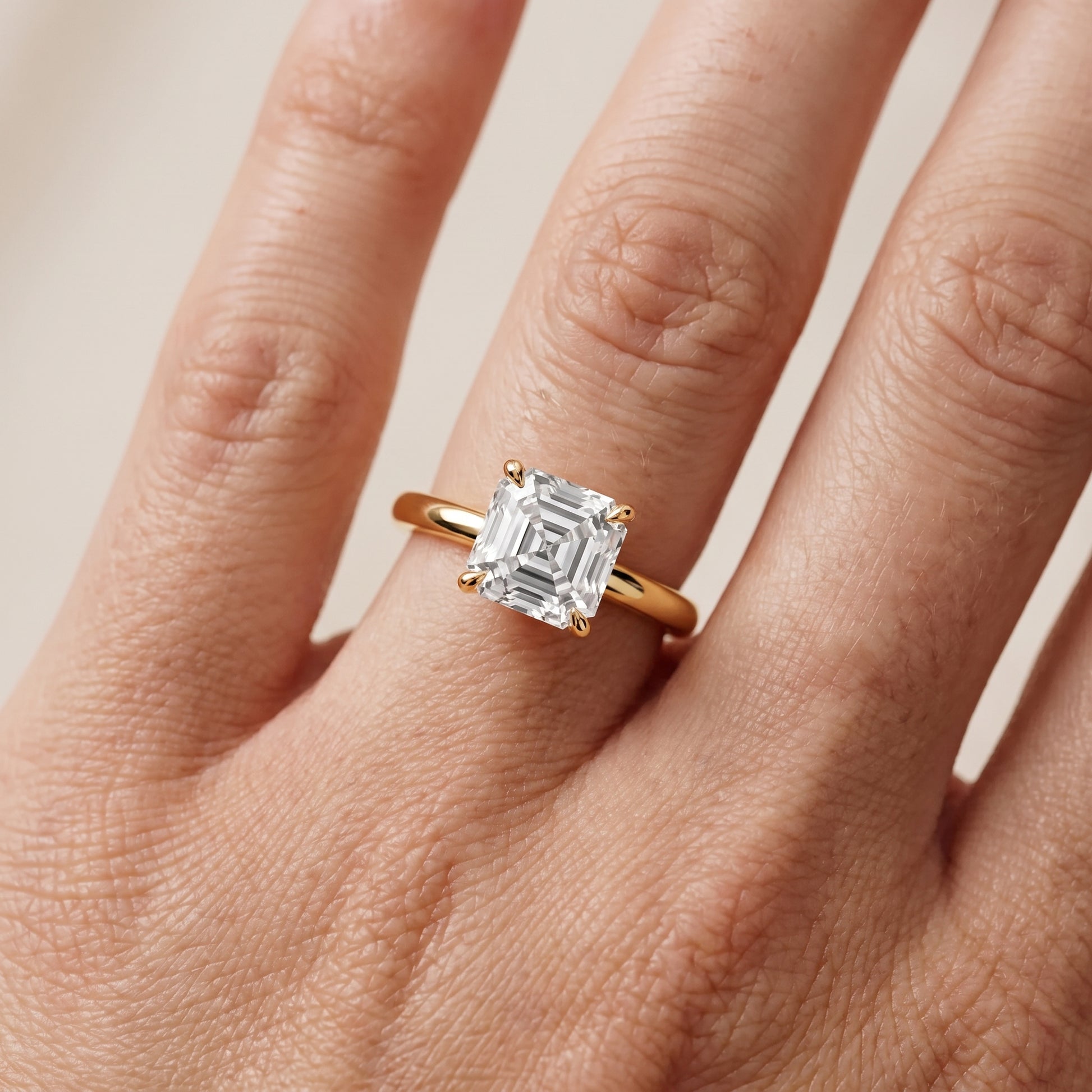 Lyla Petite Solitaire Asscher Diamond Engagement Ring in Yellow Gold - lifestyle.jpg