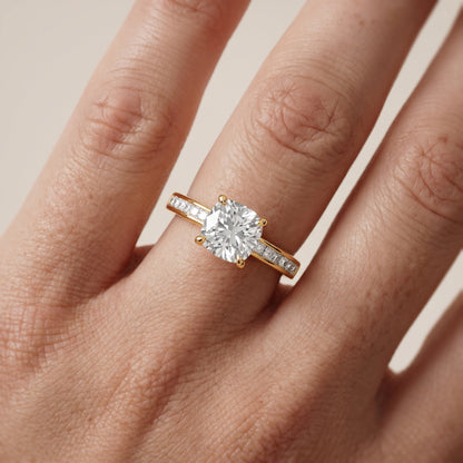 Maren Sidestone Channel Set Cushion Diamond Engagement Ring in Yellow Gold - lifestyle.jpg