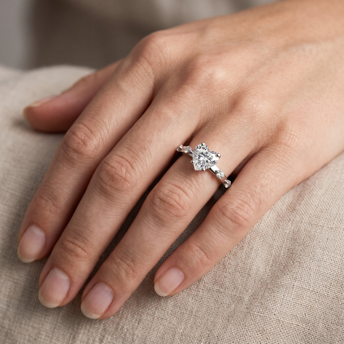 Elena Radiance Solitaire Heart Diamond Engagement Ring in Platinum - lifestyle.jpg