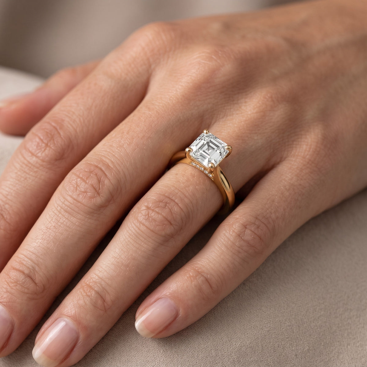 Sofia Cathedral Asscher Diamond Engagement Ring in Yellow Gold - lifestyle.jpg