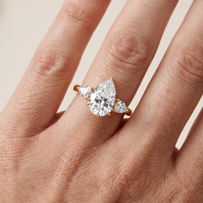 Phoebe Three-Stone Pear Diamond Ring in Yellow Gold - lifestyle.jpg