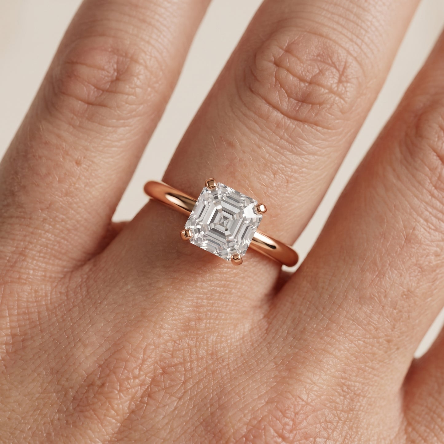 Wren Solitaire Asscher Diamond Ring in Rose Gold - lifestyle.jpg