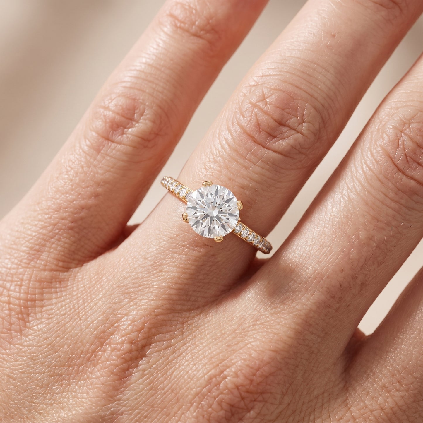 Violet Hidden Halo Pavé Round Diamond Ring in Yellow Gold - lifestyle.jpg