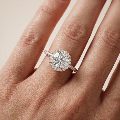 Alma Halo Pavé Round Diamond Ring in Rose Gold - lifestyle.jpg