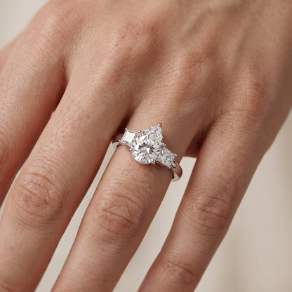 Selena Three-Stone Basket Pear Diamond Ring in Silver - lifestyle.jpg