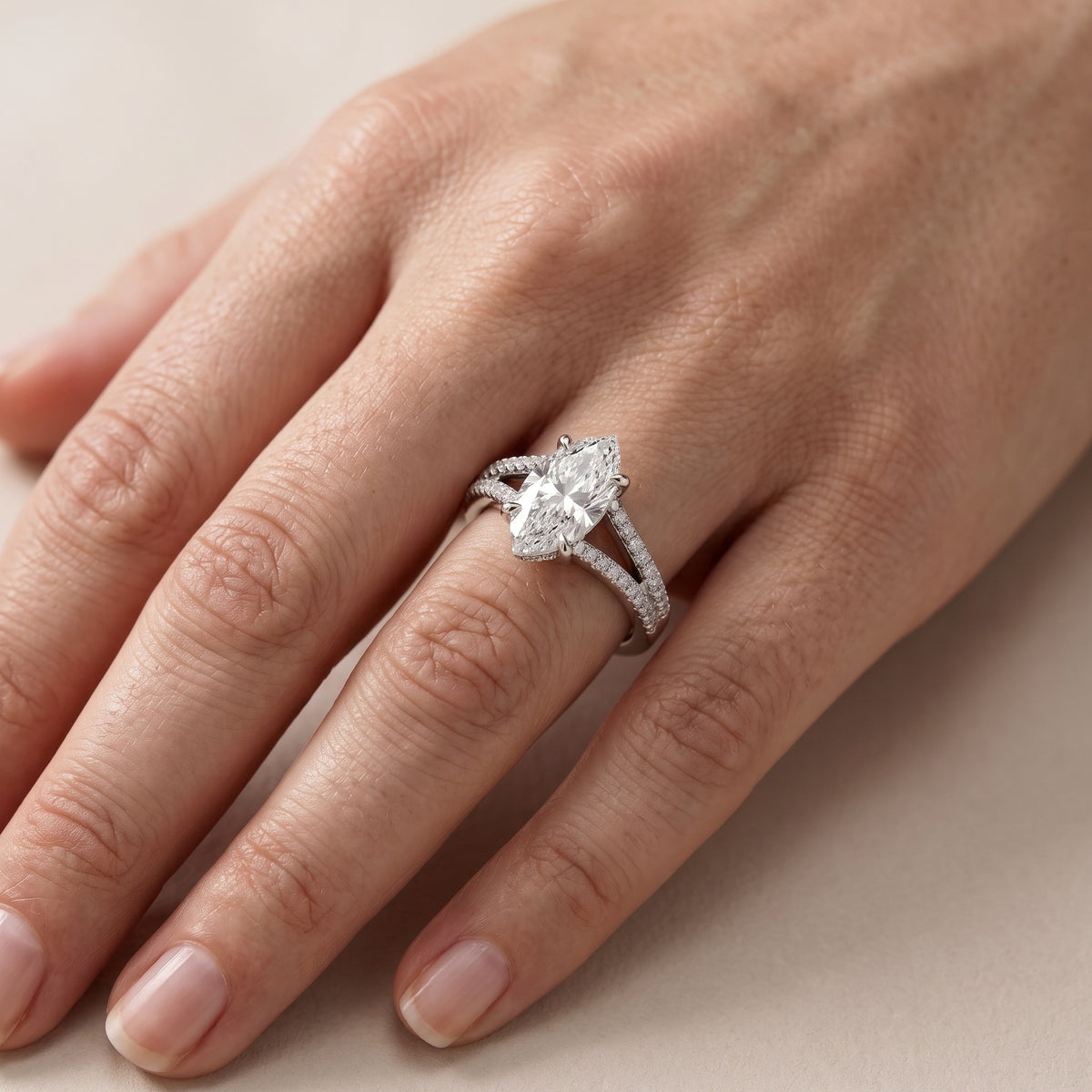 Eternal Embrace Solitaire Marquise Diamond Engagement Ring in White Gold - lifestyle.jpg