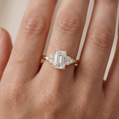 Anya Sidestone Cluster Emerald Diamond Ring in Yellow Gold - lifestyle.jpg