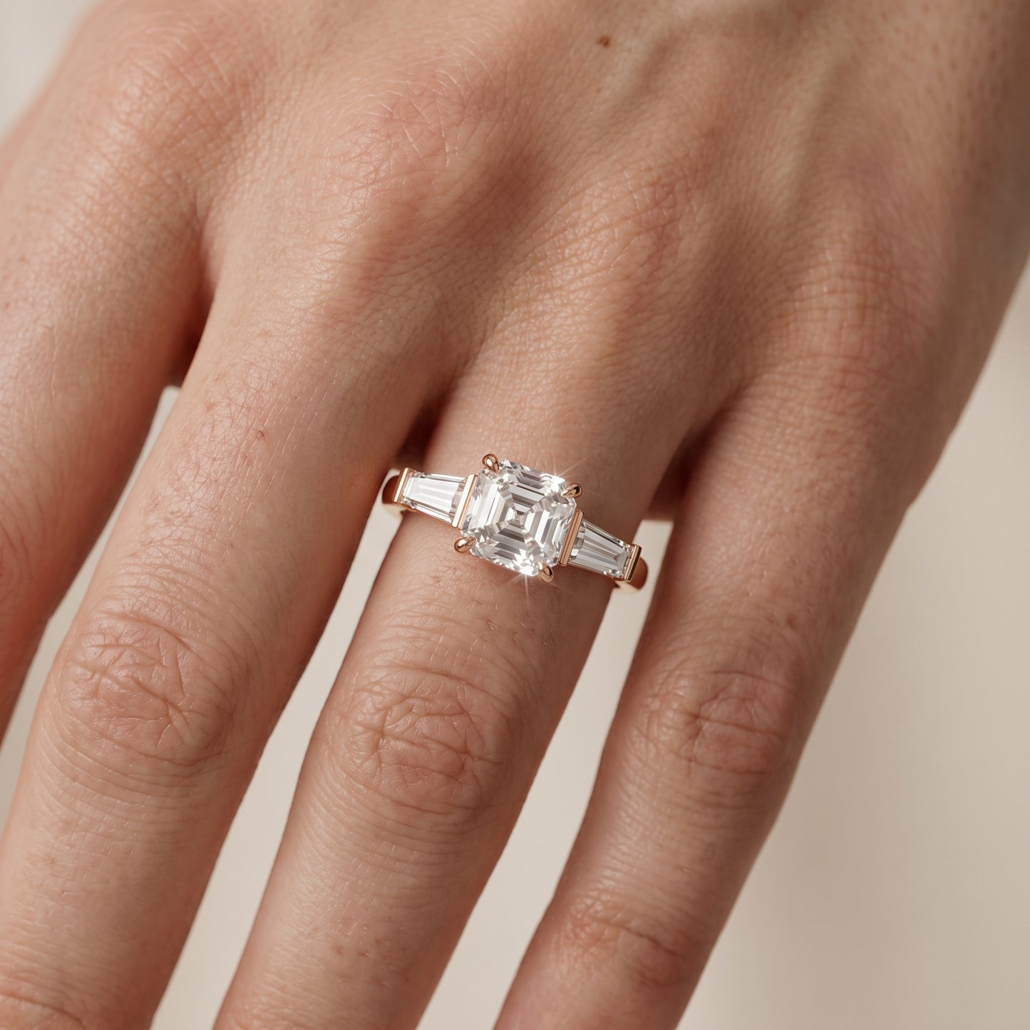 Zelda Tapered Baguette Asscher Diamond Engagement Ring in Rose Gold - lifestyle.jpg