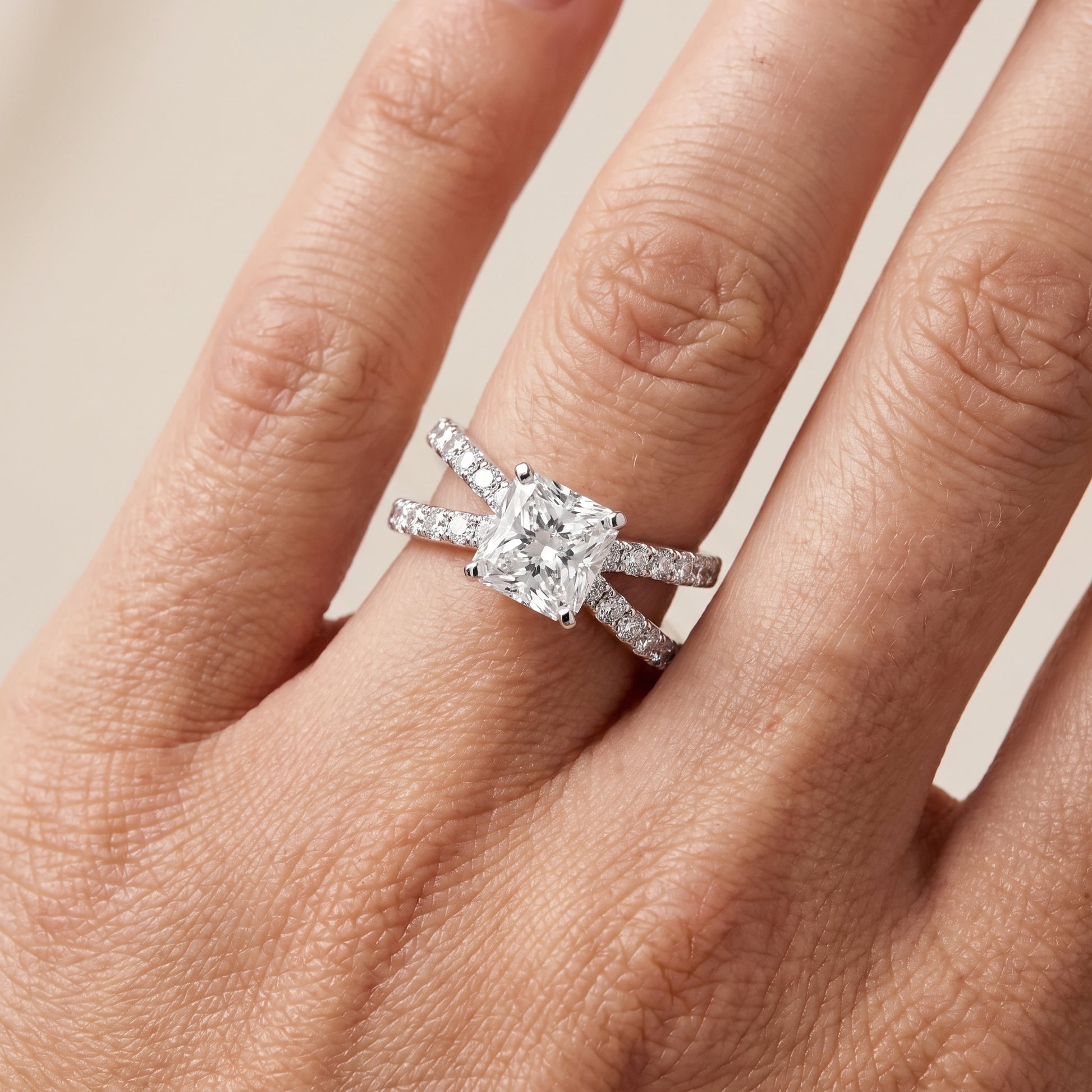 Lior Criss Cross Pavé Radiant Diamond Engagement Ring in Silver - lifestyle.jpg