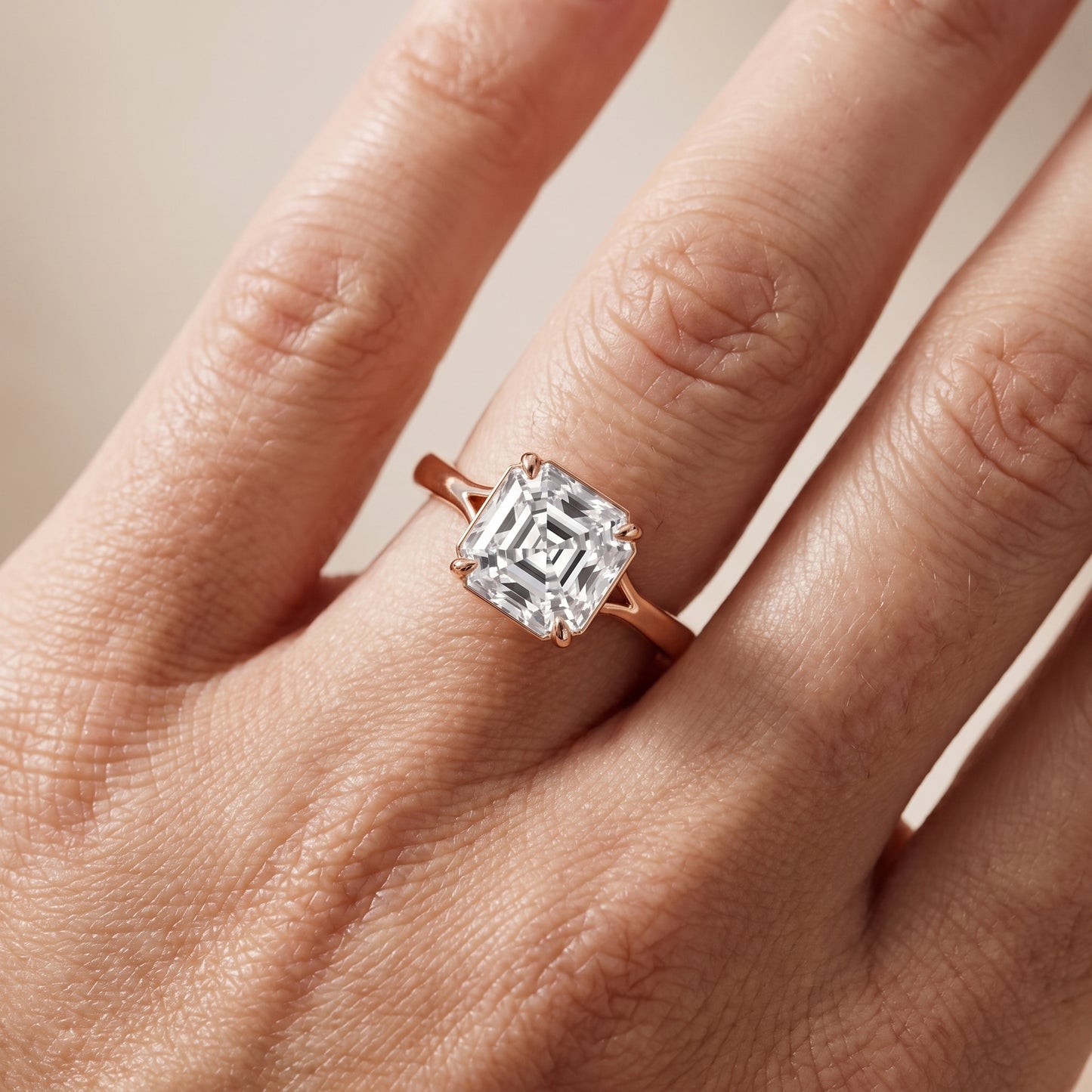 Anais Trellis Solitaire Asscher Diamond Engagement Ring in Rose Gold - lifestyle.jpg