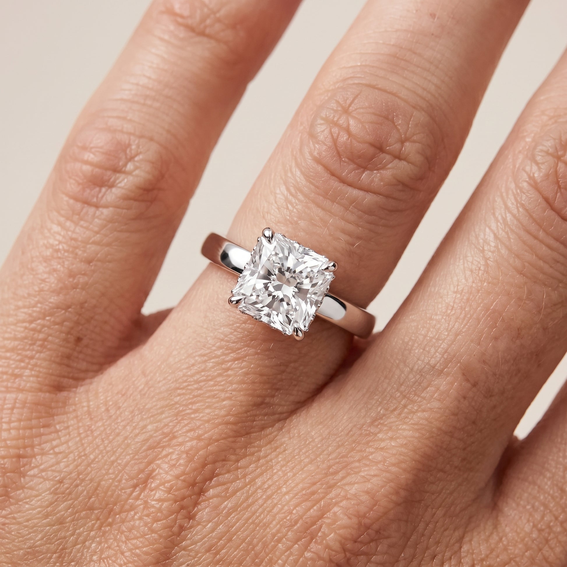 Lara Hidden Halo Radiant Diamond Engagement Ring in White Gold - lifestyle.jpg