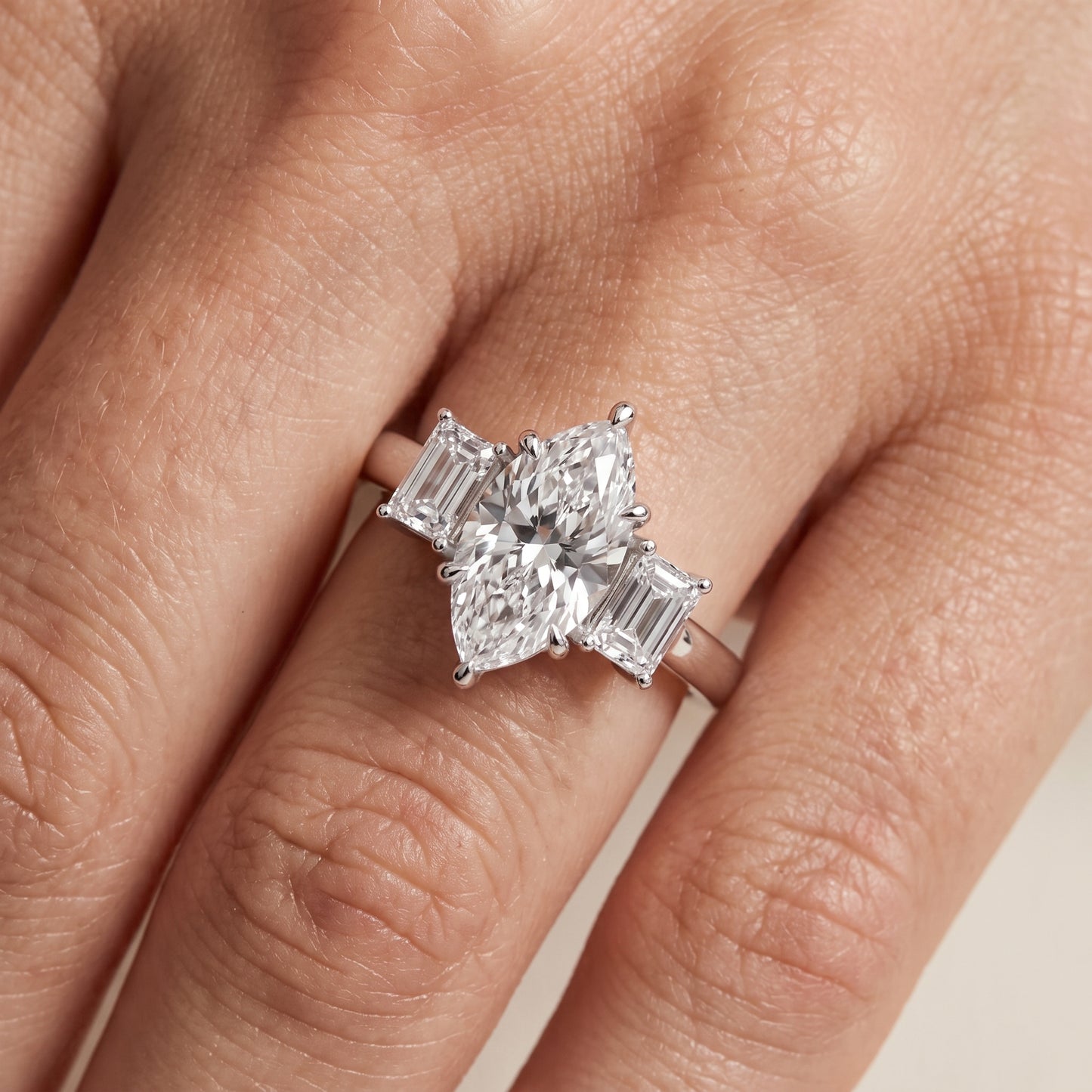 Zoe Three-Stone Marquise Diamond Ring in Silver - lifestyle.jpg
