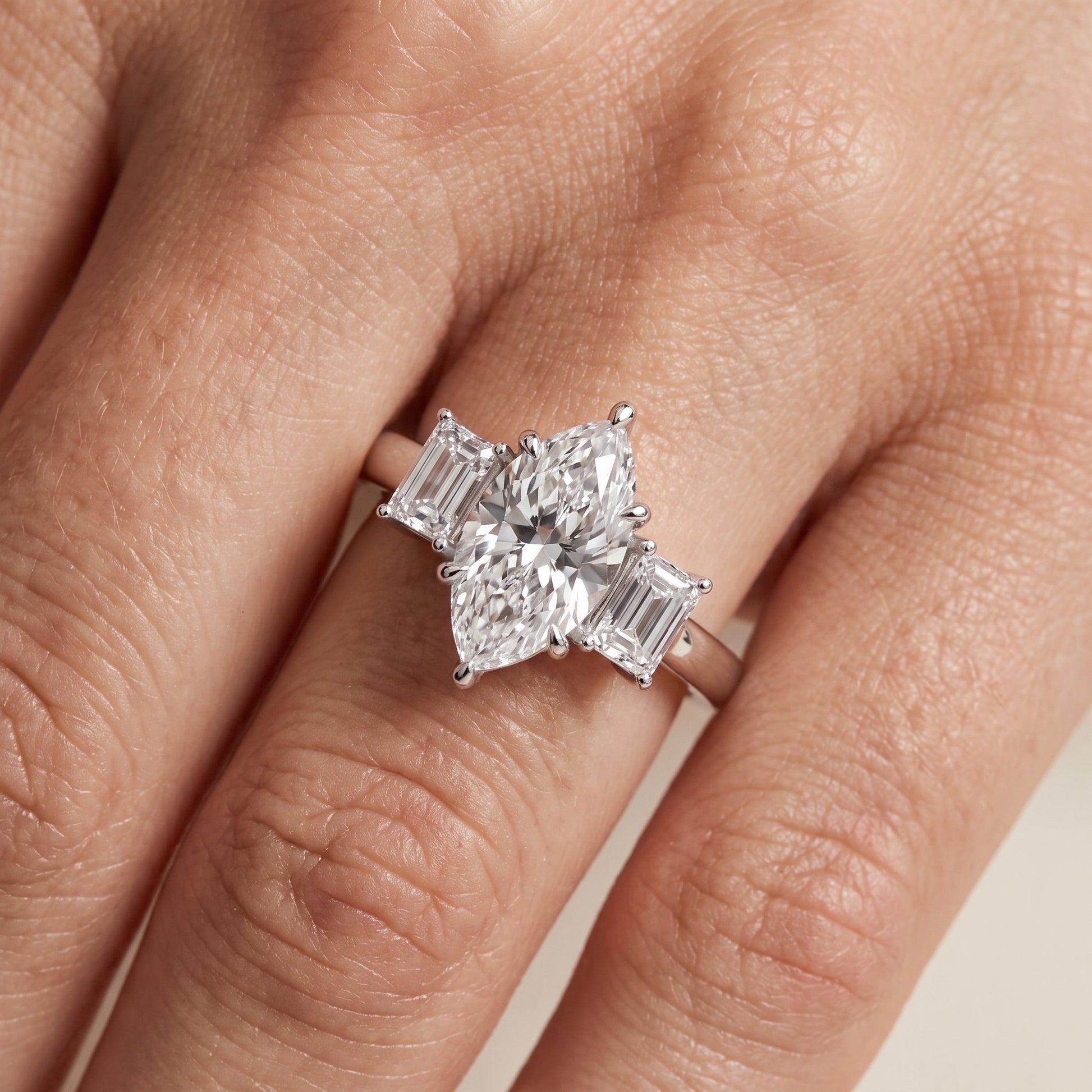 Zoe Three-Stone Marquise Diamond Ring in Silver - lifestyle.jpg