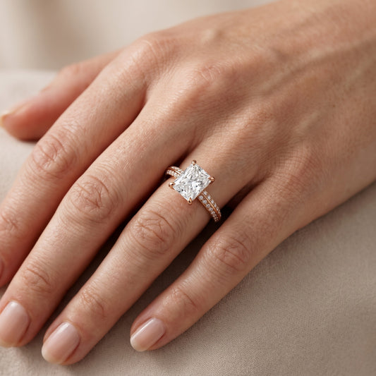 Meredith Knife Edge Pavé Radiant Diamond Engagement Ring in Rose Gold - lifestyle.jpg