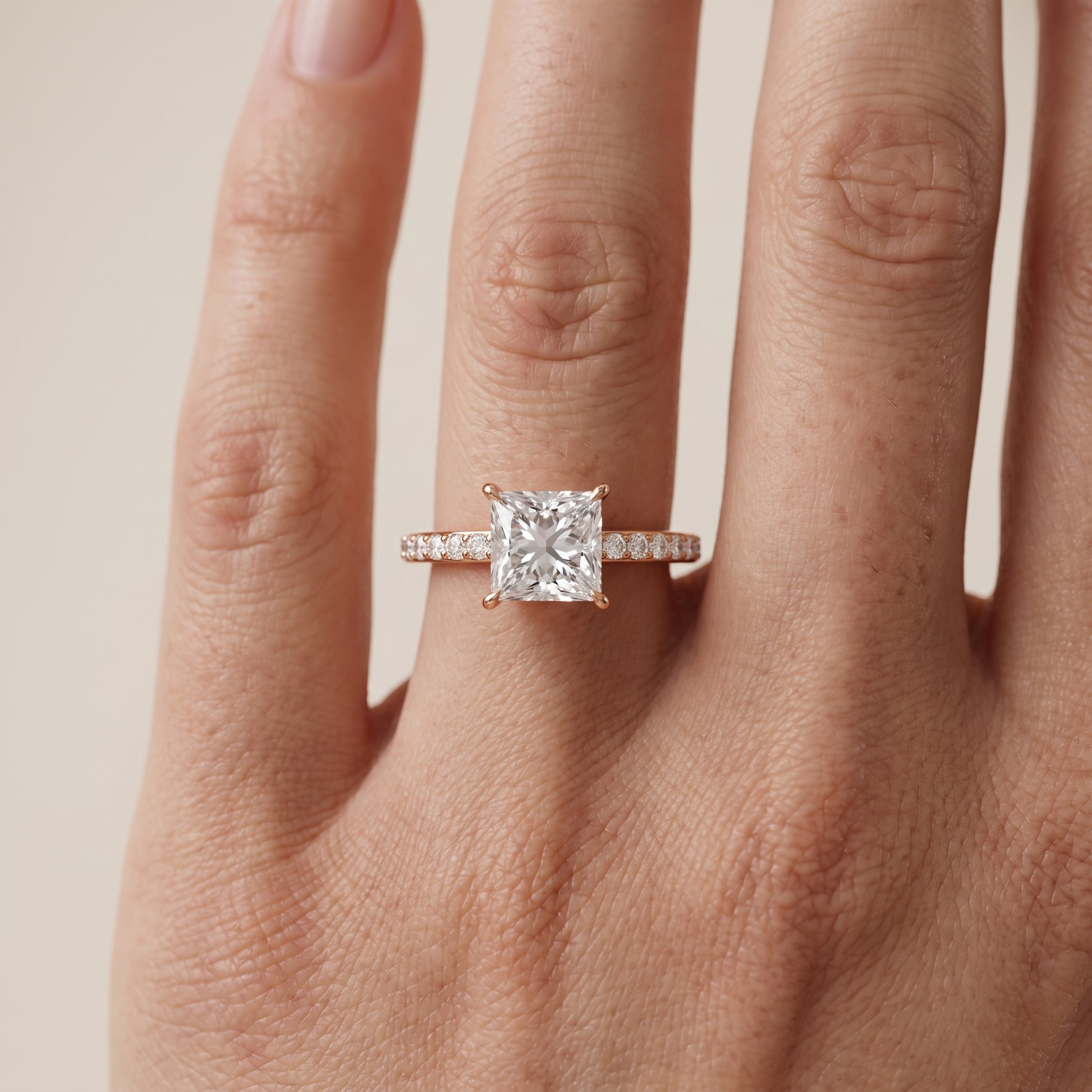 Aisha Pavé Solitaire Princess Diamond Engagement Ring in Rose Gold - lifestyle.jpg
