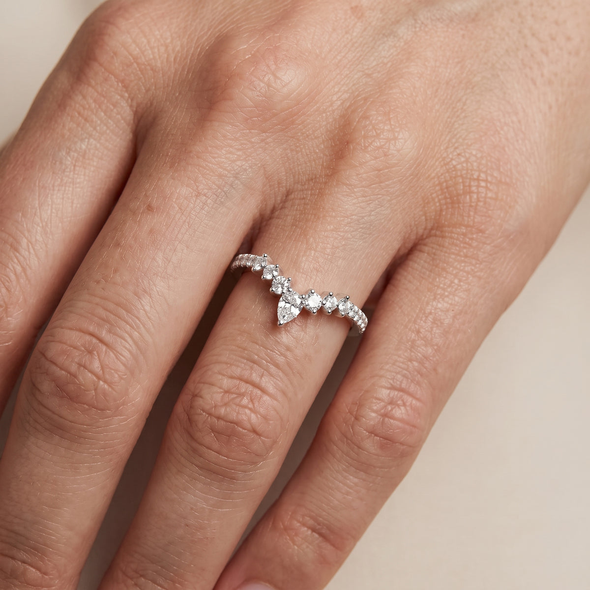 Priscilla Contour Pear & Round Diamond Stackable Ring in Silver - lifestyle.jpg