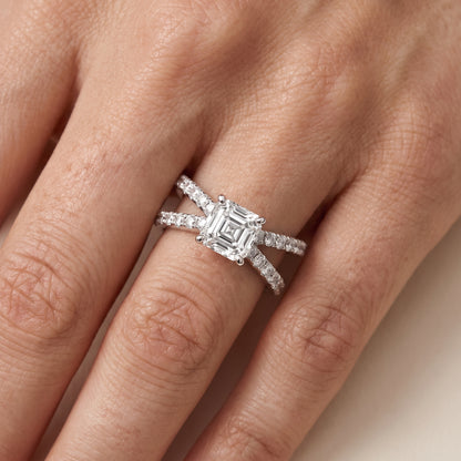 Lior Criss Cross Pavé Asscher Diamond Engagement Ring in Silver - lifestyle.jpg