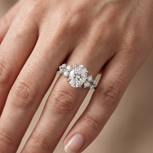 Mirabelle Cluster Oval Diamond Engagement Ring in Platinum - lifestyle.jpg