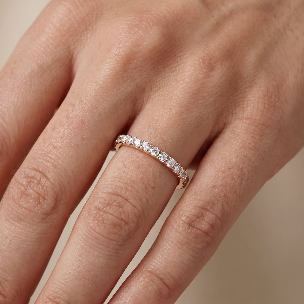 Lavinia French Pavé Round Diamond Half Eternity Band in Rose Gold - lifestyle.jpg