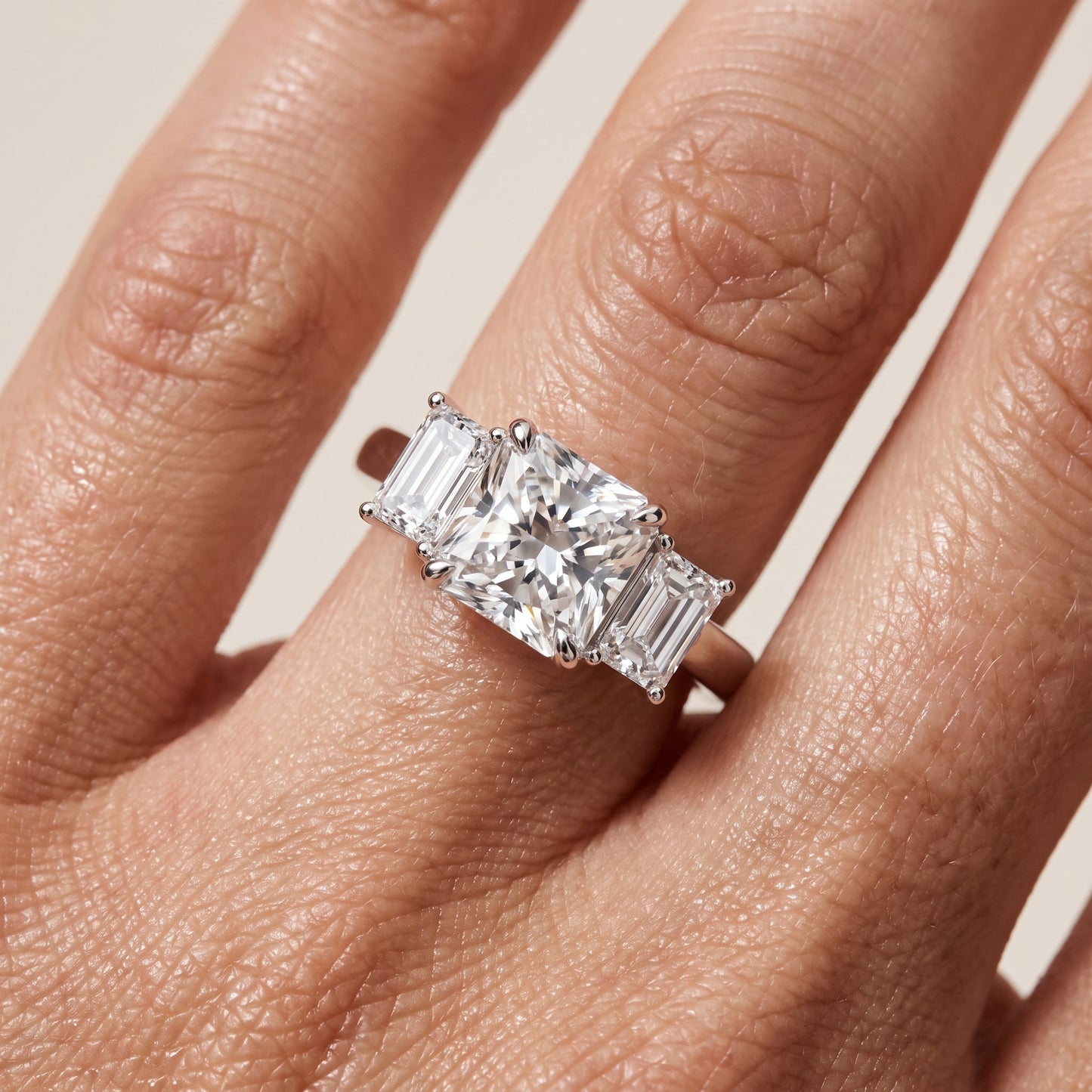 Zoe Three-Stone Radiant Diamond Ring in Silver - lifestyle.jpg
