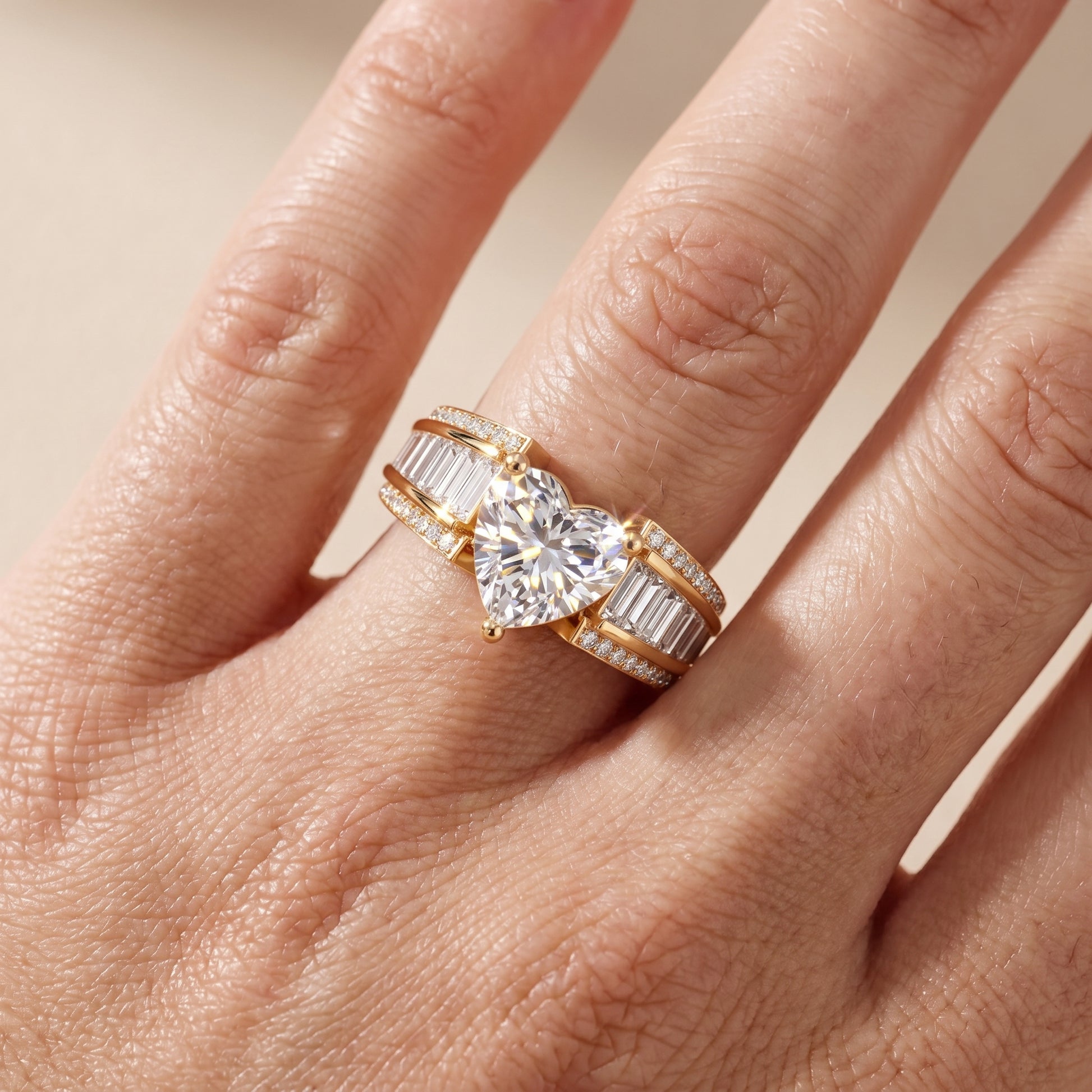 Halle Channel Set Baguette Accent Heart Diamond Engagement Ring in Yellow Gold - lifestyle.jpg