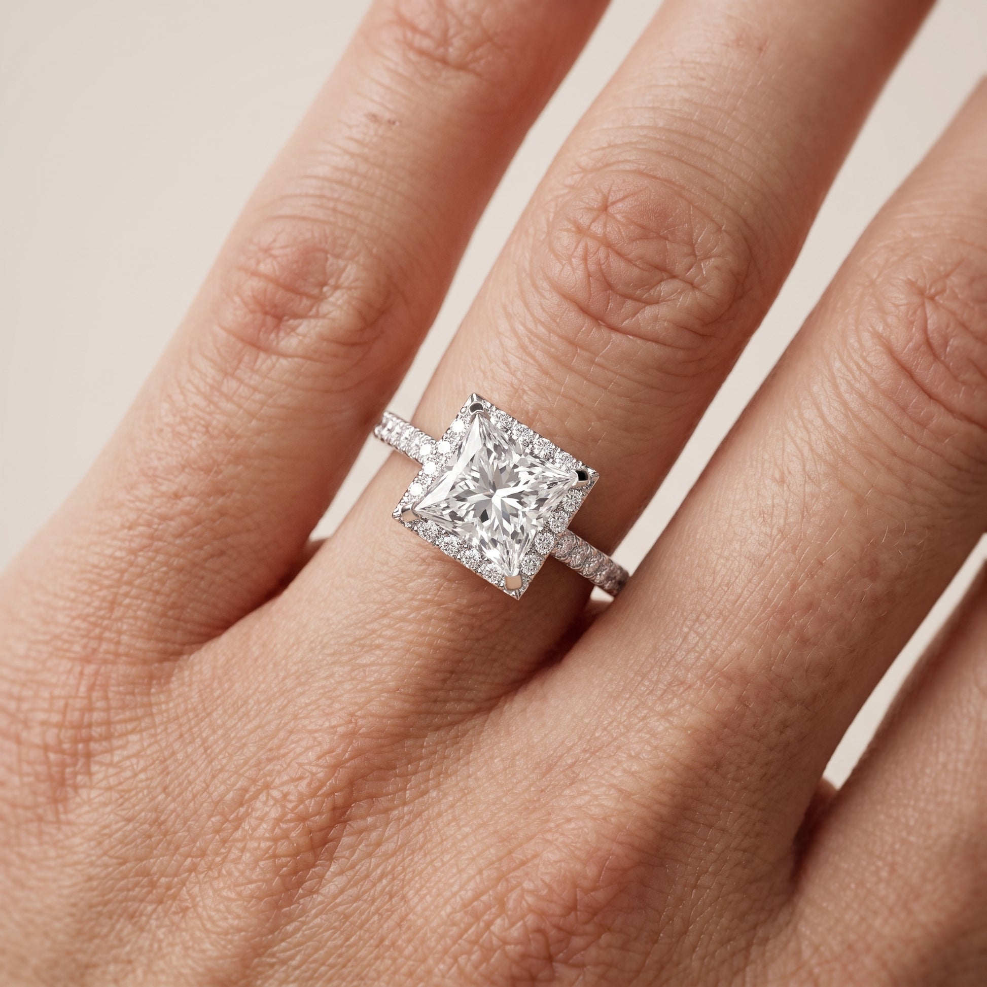 Willa Halo Micropavé Princess Diamond Engagement Ring in White Gold - lifestyle.jpg