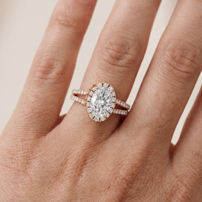 Kira Halo Split Shank Oval Diamond Engagement Ring in Rose Gold - lifestyle.jpg
