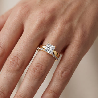 Veda Split Shank Pavé Princess Diamond Engagement Ring in Yellow Gold - lifestyle.jpg