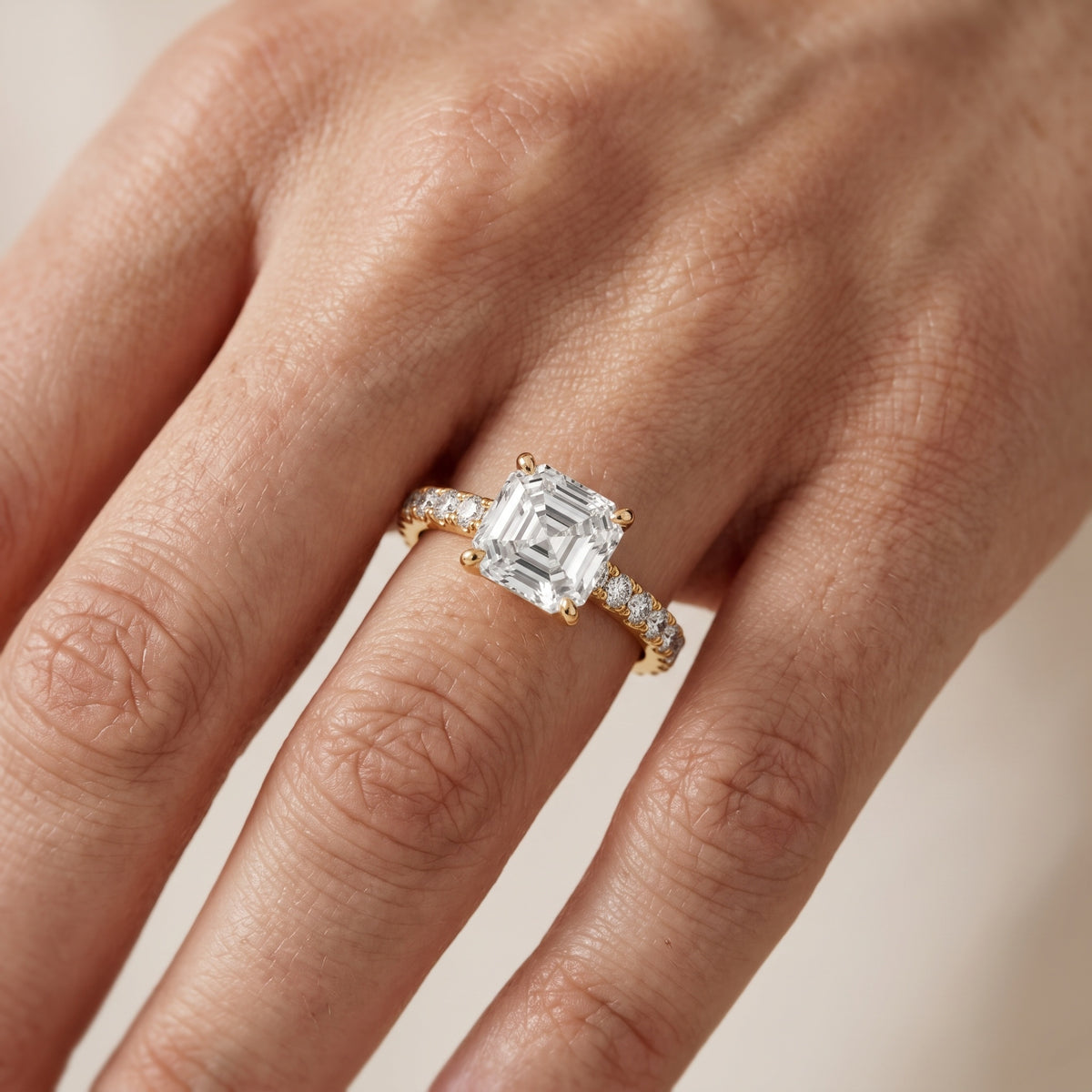 Keira Statement Pavé Asscher Diamond Engagement Ring in White Gold - lifestyle.jpg